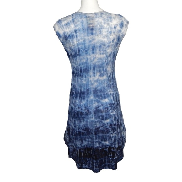 Johnny Was Tunic Dress Blue Tie Dye Eyelet Embroidered Cupra Rayon Size Small - Picture 3 of 5